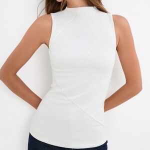 Marcella NYC White Minimalist Sculptural Sleeveless Top L Breathable Mesh Lined